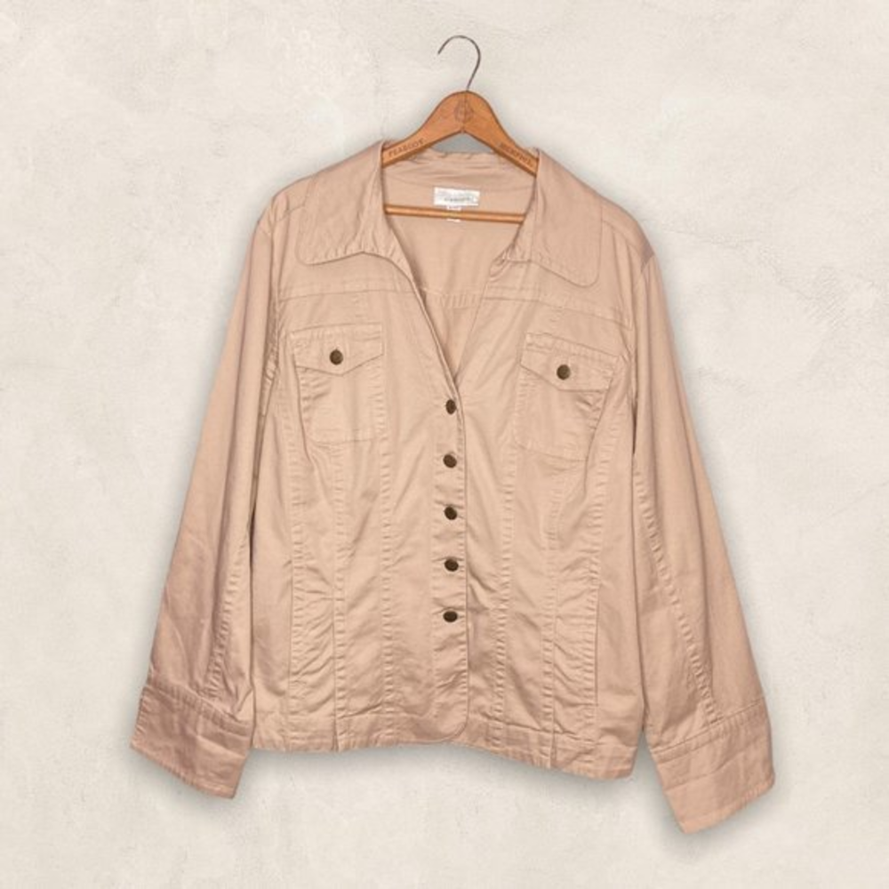 Dressbarn 18/20 Beige Twill Cotton Spandex‎ Stretch Casual Blazer Jacket Plus